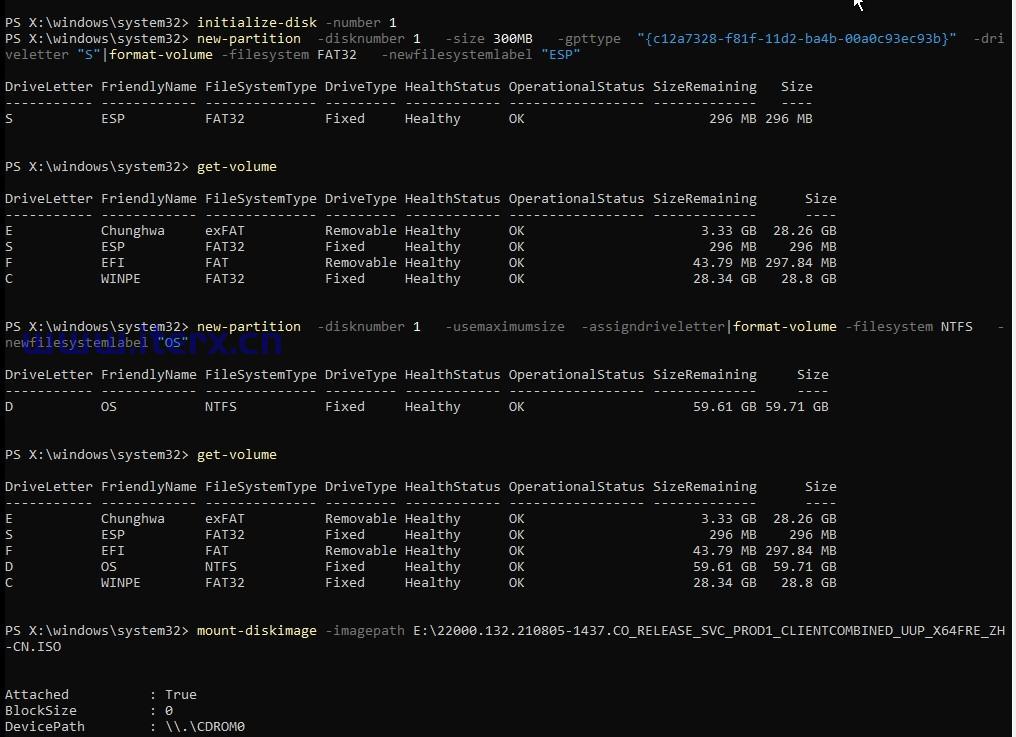 Powershell 命令行安装 Windows 作业系统